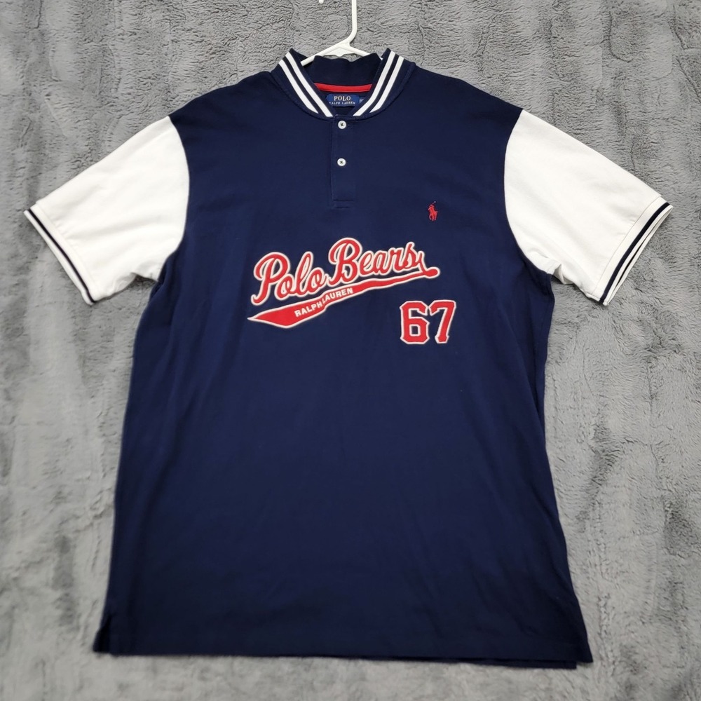 Polo Ralph Lauren Polo Shirt Mens XLT Tall Navy Polo Bears 67 Baseball Graphic